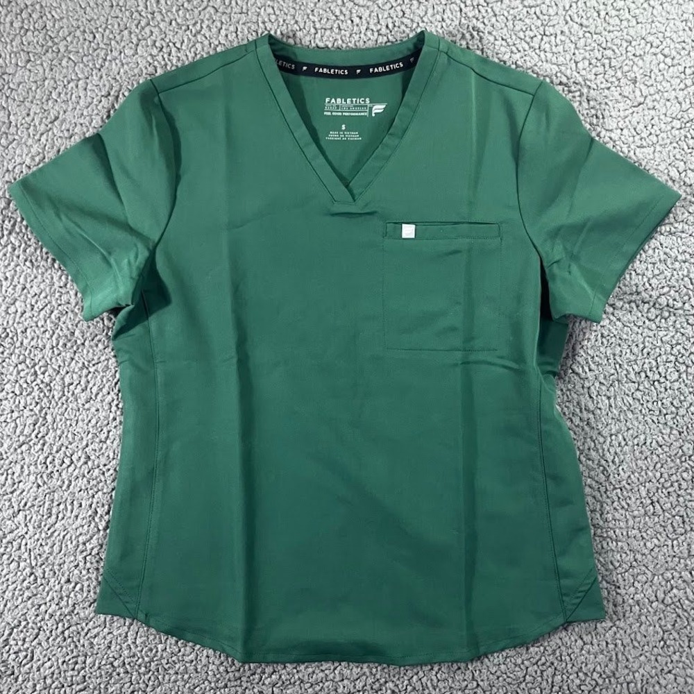 Fabletics Womens Scrub Top Green V-Neck Performance Medical Uniform Size S